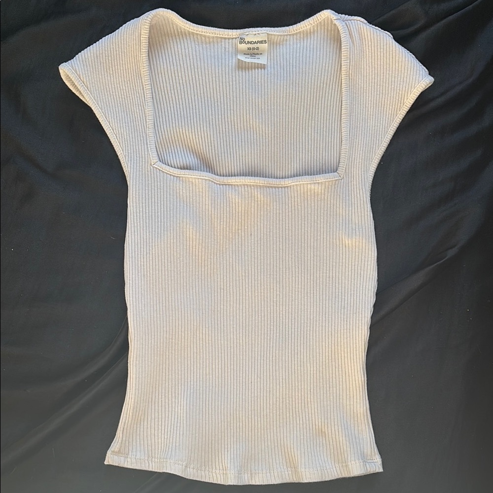 No Boundaries White Cap Sleeve Ribbed Blouse
